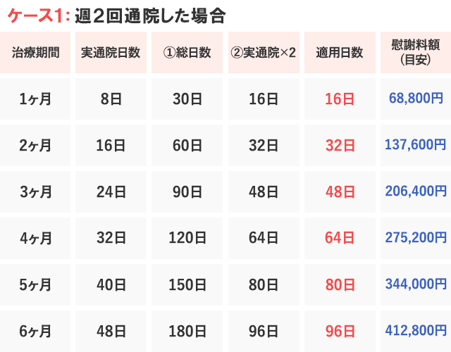 ケース1：週2回通院した場合